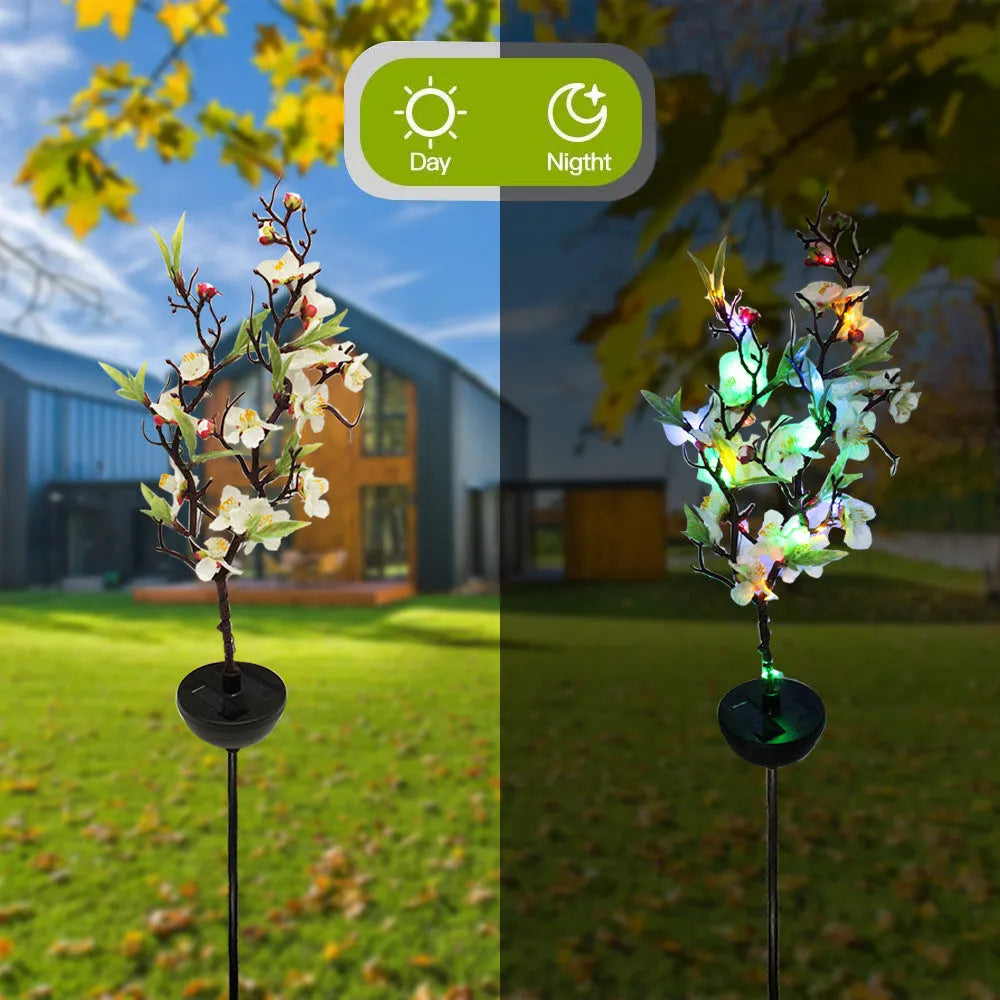 Solar-powered cherry tree branch garden light with firework string decoration
