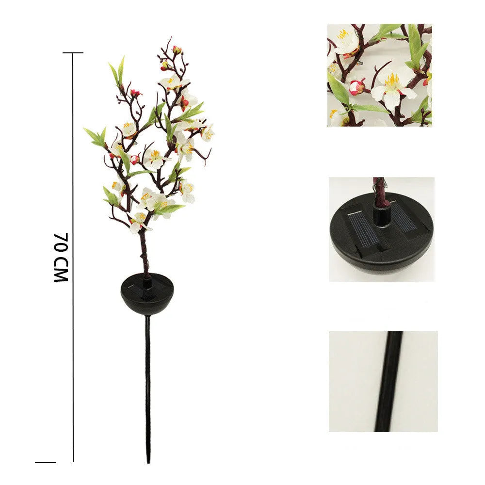 Solar-powered cherry tree branch garden light with firework string decoration