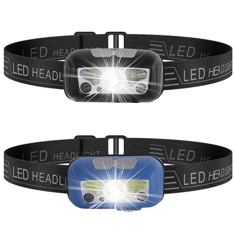 USB rechargeable LED headlight with motion sensor in black or blue colours