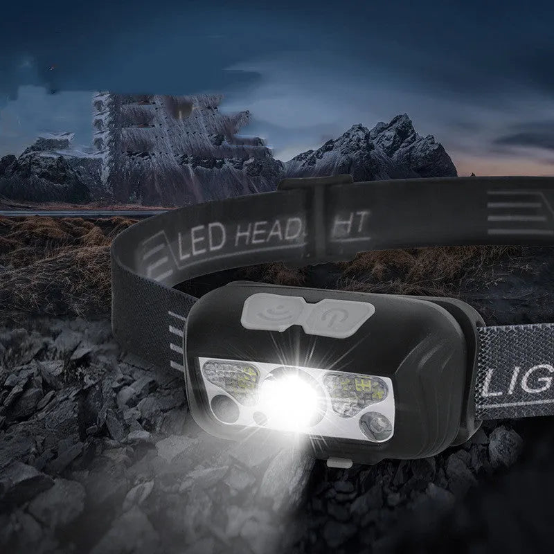 USB rechargeable LED headlight with motion sensor in black or blue colours