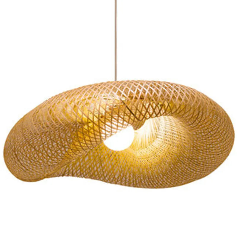Natural bamboo Chinese zen tea room chandelier with 40cm diameter shell