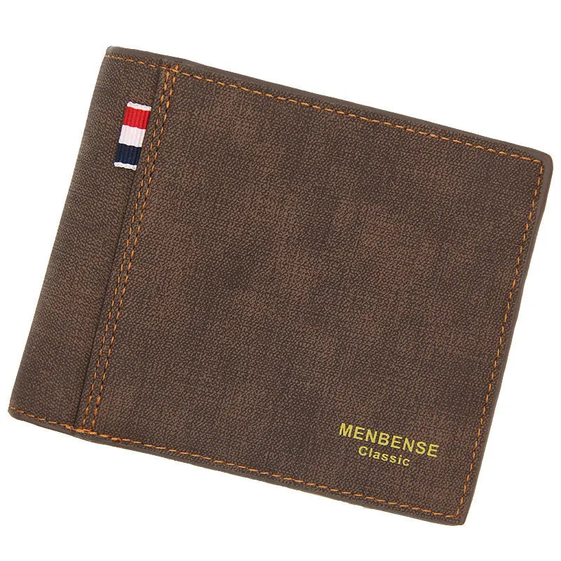 Men's black leather tri-fold wallet shown open and closed, demonstrating its large capacity and short folded size.