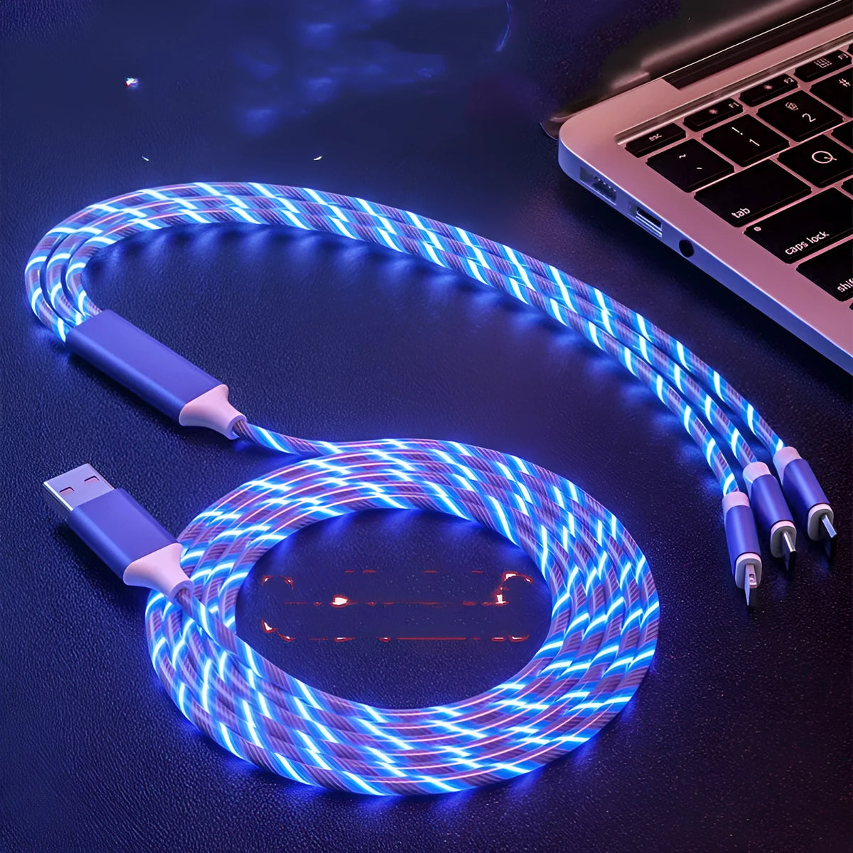 USB one-for-three streamer data cable with colourful marquee lighting along 1.25m length