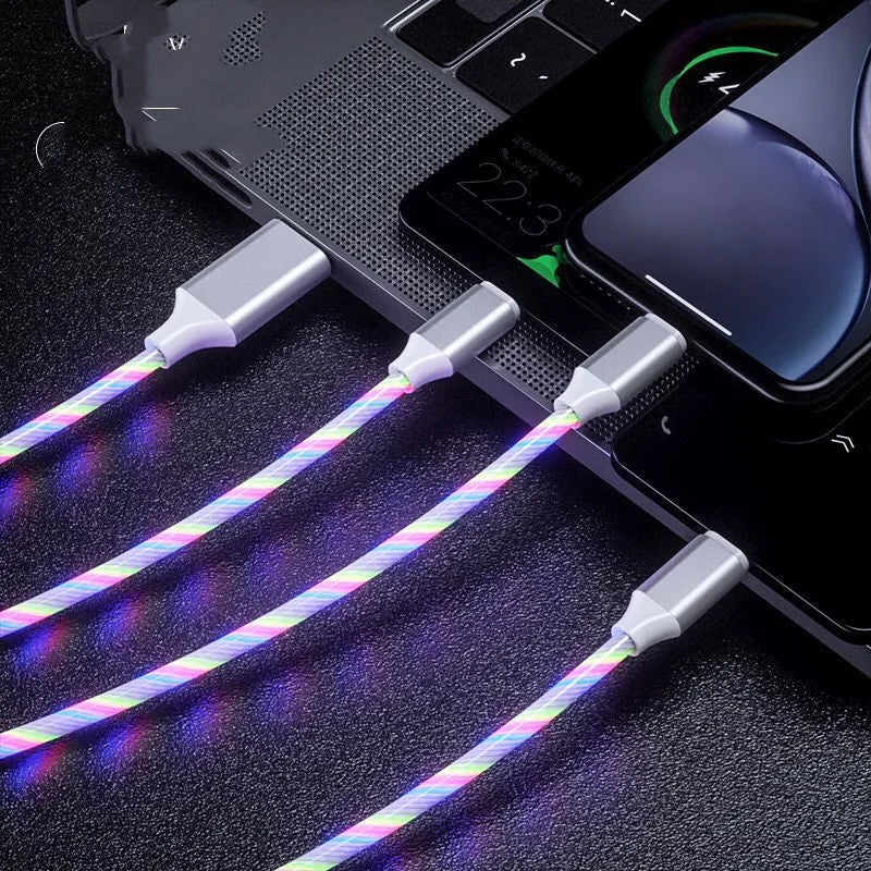 USB one-for-three streamer data cable with colourful marquee lighting along 1.25m length