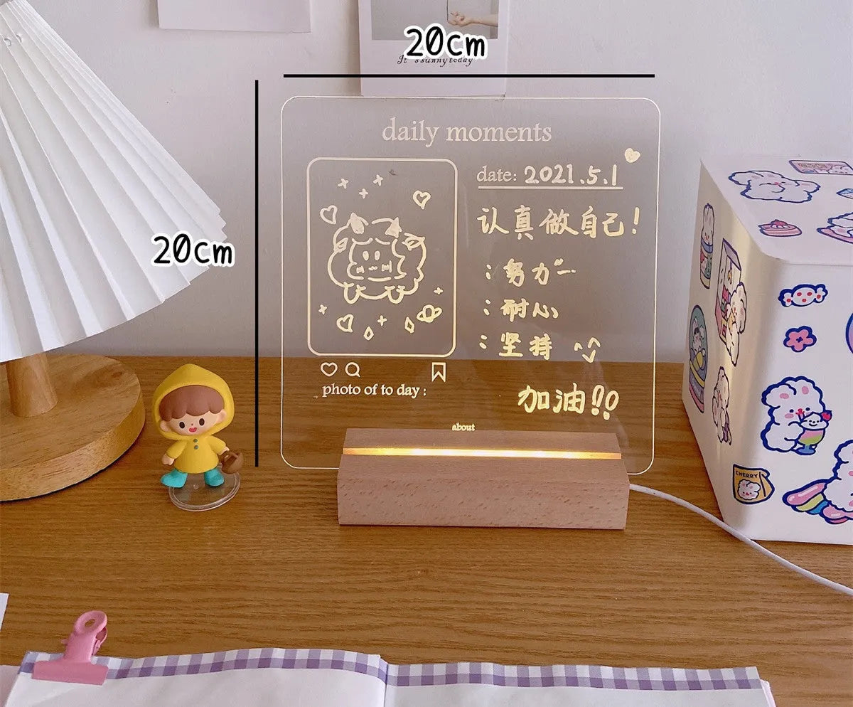 Bedside lamp with LED light and erasable message board in multiple style options