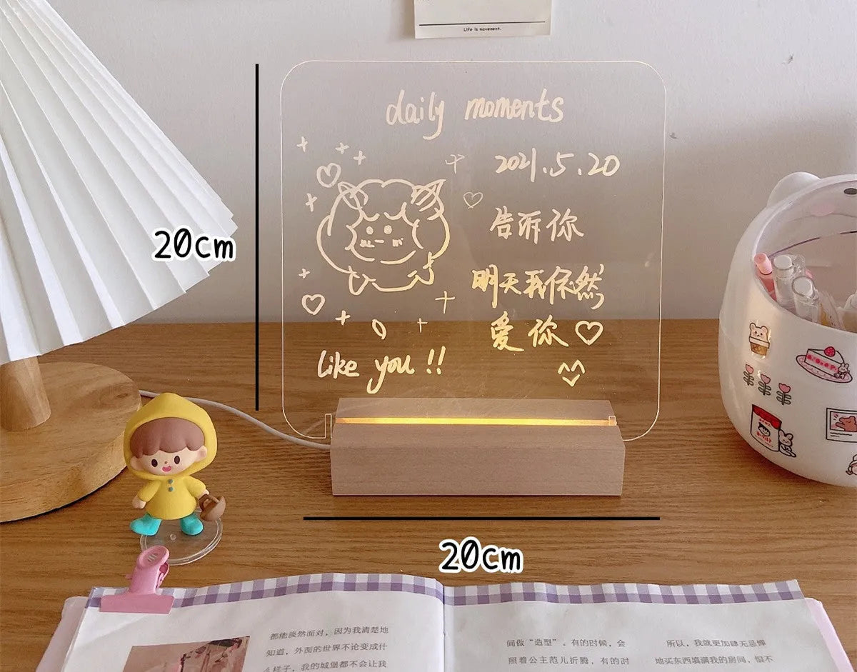 Bedside lamp with LED light and erasable message board in multiple style options
