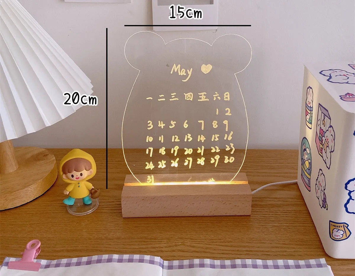 Bedside lamp with LED light and erasable message board in multiple style options