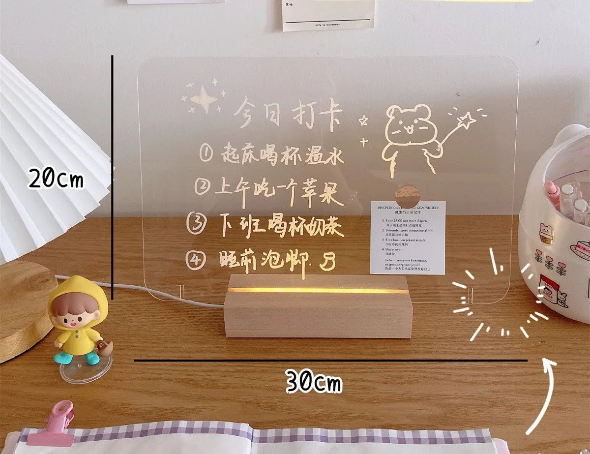 Bedside lamp with LED light and erasable message board in multiple style options