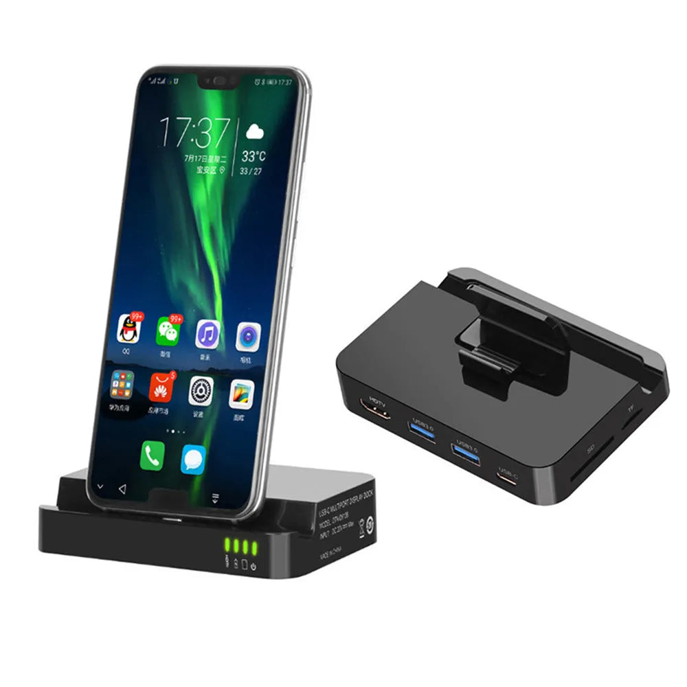 Black aluminium alloy USB C to HDMI mobile phone dock converter with multiple ports