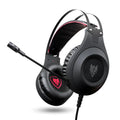 Black wired USB PC gaming headset with microphone and head-mounted design