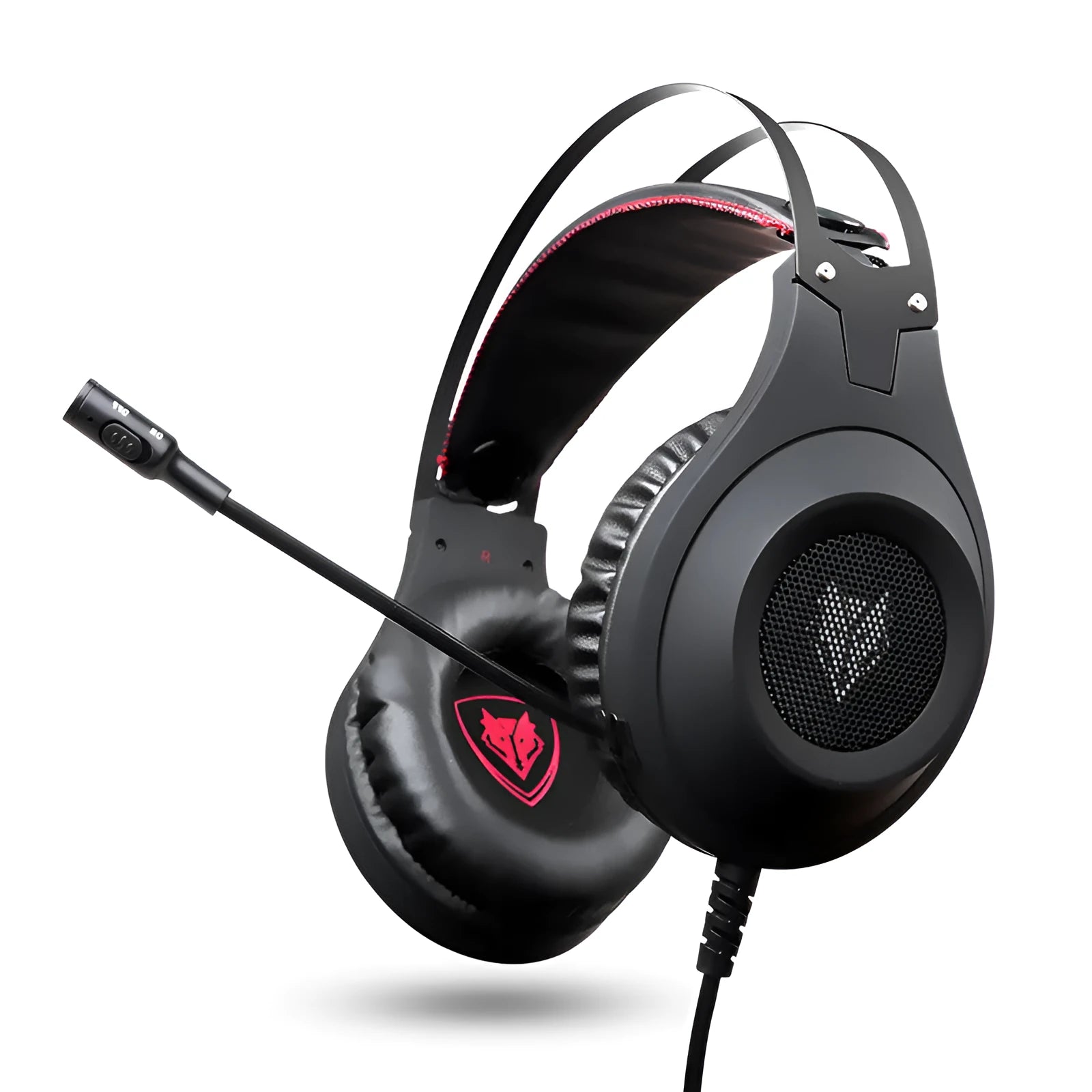Black wired USB PC gaming headset with microphone and head-mounted design