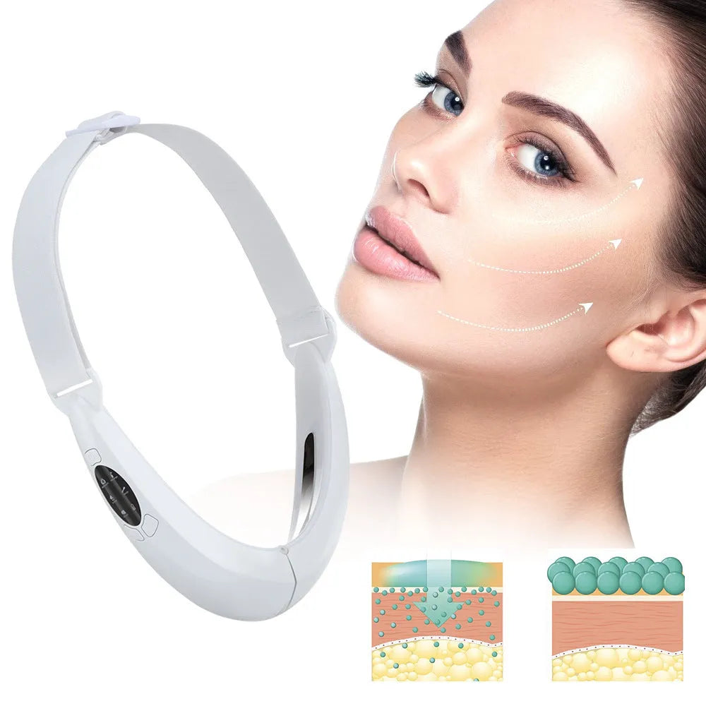White handheld facial lifting device with LED lights for red and blue light therapy skincare treatment.