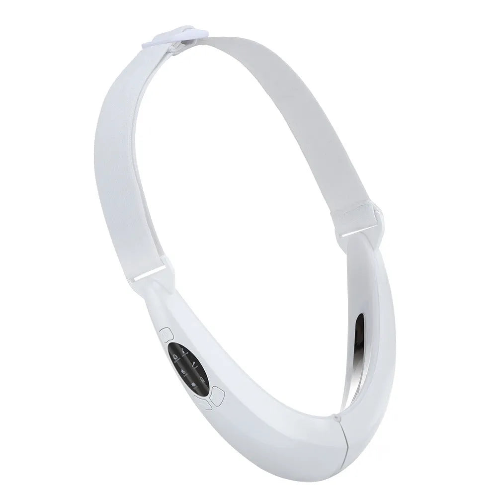 White handheld facial lifting device with LED lights for red and blue light therapy skincare treatment.