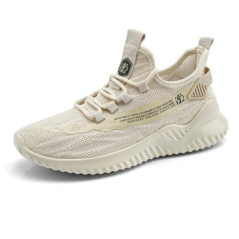 Men's low-cut white mesh casual sports trainer with a rubber sole and front lace-up design.