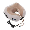 Brown U-shaped electric neck massager with controls for kneading and heat functions