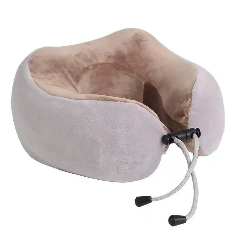 Brown U-shaped electric neck massager with controls for kneading and heat functions