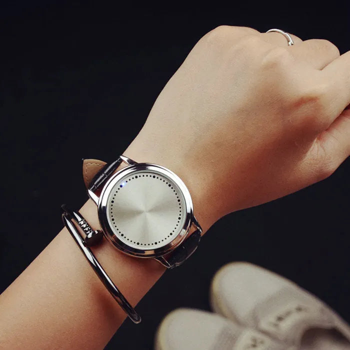 Electronic digital watch with blue LED light display in black or white casual style case