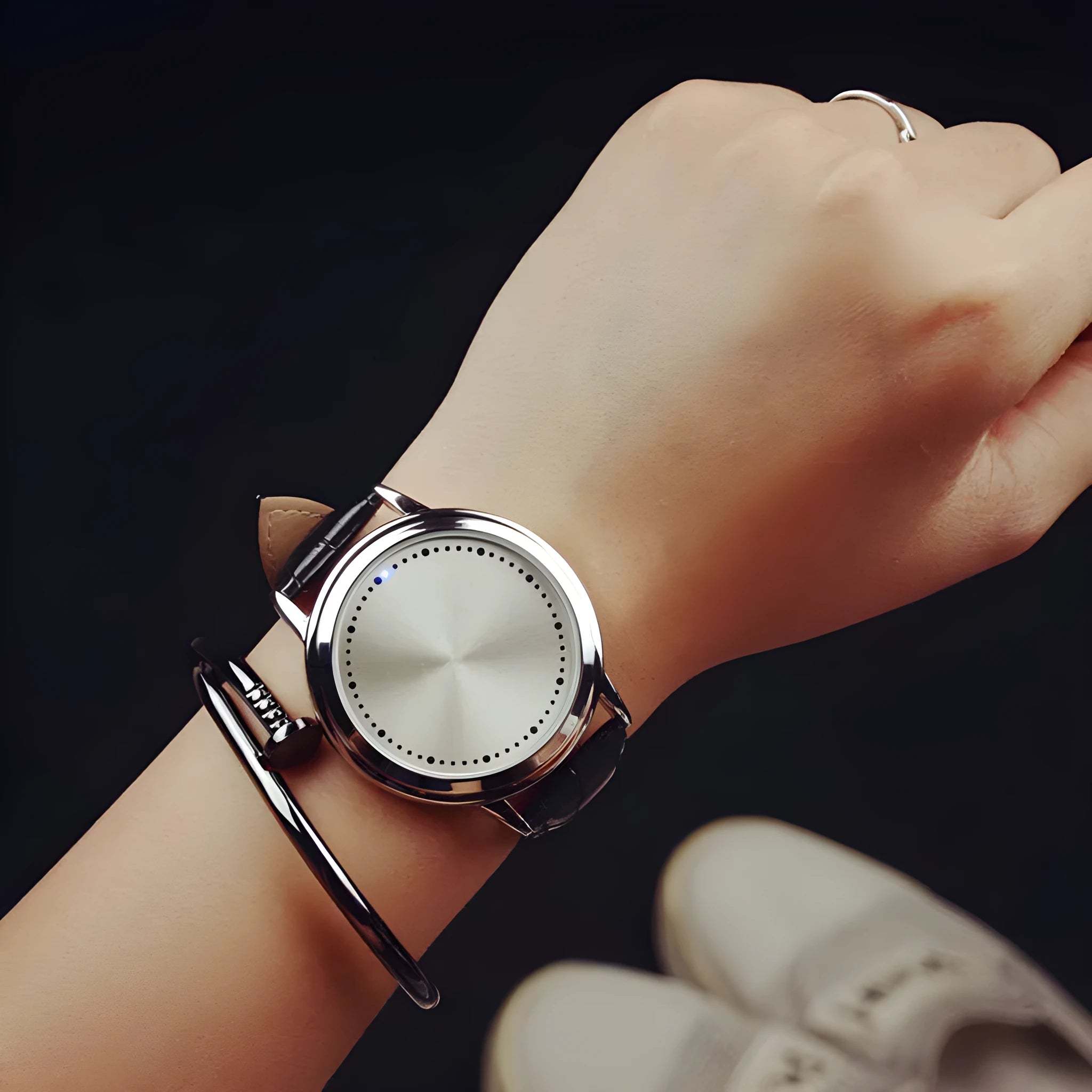 Electronic digital watch with blue LED light display in black or white casual style case