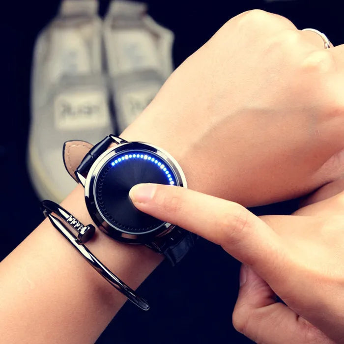 Electronic digital watch with blue LED light display in black or white casual style case