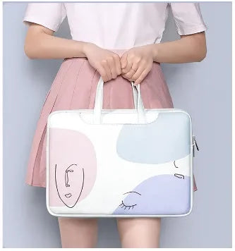 Blue waterproof PU leather girls laptop bag for 15.6-inch notebooks with soft handle