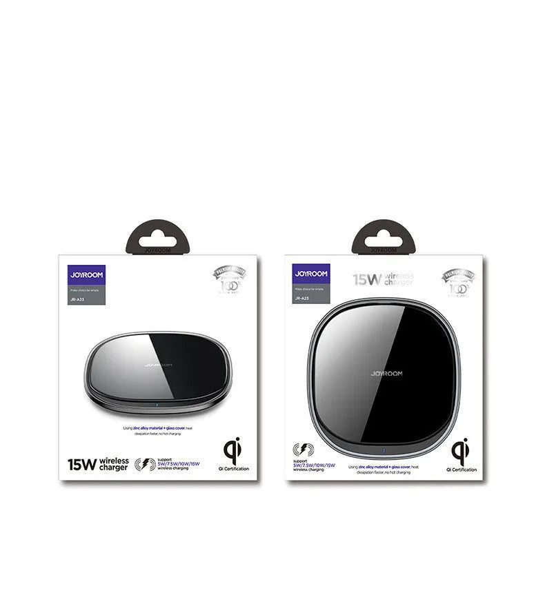 Black or white 15W wireless fast charger with zinc alloy frame and glass surface for mobile phones