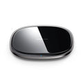 Black or white 15W wireless fast charger with zinc alloy frame and glass surface for mobile phones