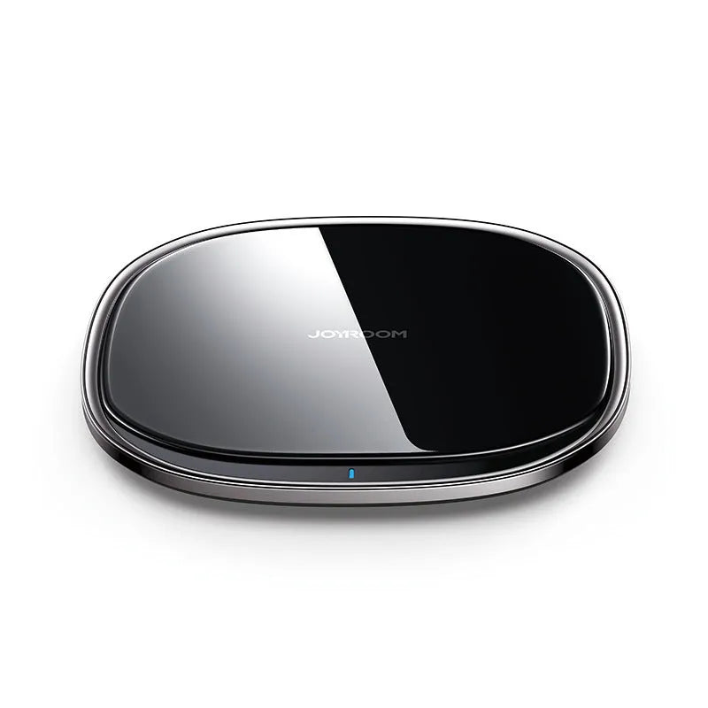 Black or white 15W wireless fast charger with zinc alloy frame and glass surface for mobile phones