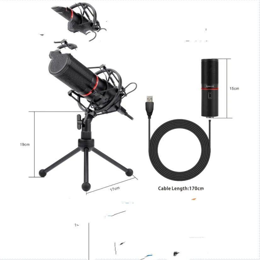 Black USB live broadcast microphone for game anchors with noise reduction