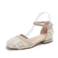 Women's apricot suede d'Orsay flats with ankle strap and low 3cm heel