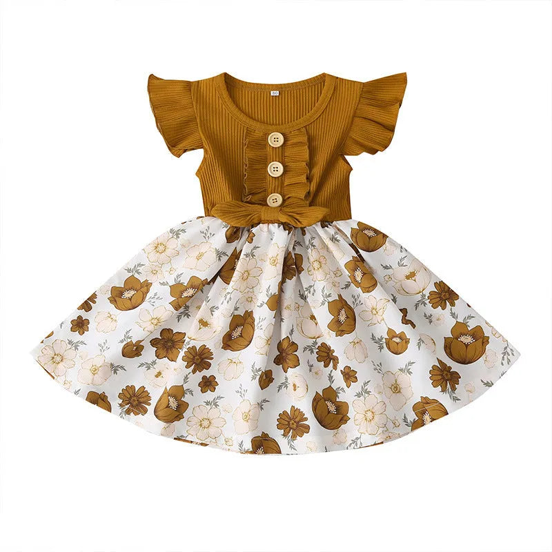 Sleeveless summer dress for toddler girl on hanger, shown in one of five colour options.