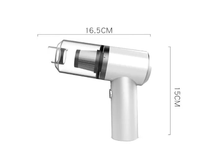 Black and white wireless handheld car vacuum cleaner with compact ABS plastic body.