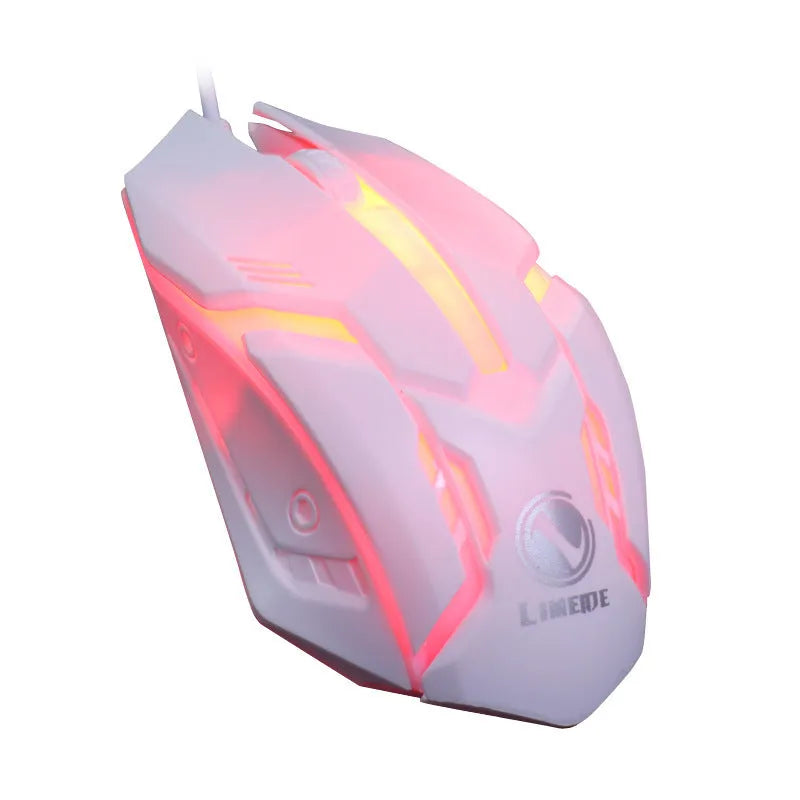 Black and white luminous wired optical computer mouse with USB cable