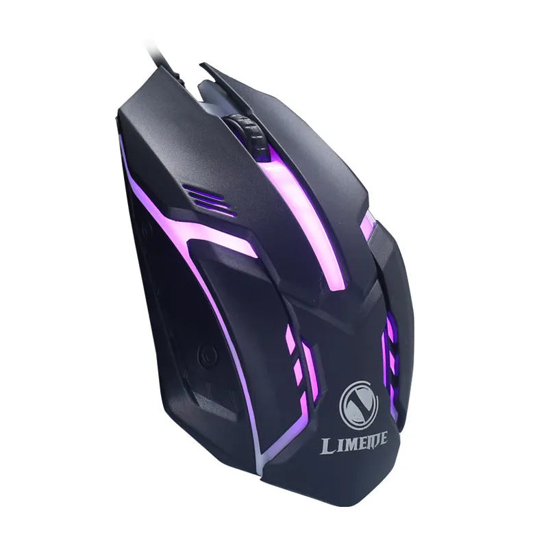 Black and white luminous wired optical computer mouse with USB cable