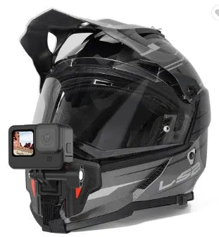 Black GoPro motorcycle helmet chin strap mounting bracket with silicone strap and stainless steel clip