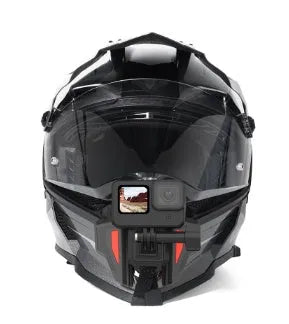 Black GoPro motorcycle helmet chin strap mounting bracket with silicone strap and stainless steel clip