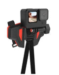 Black GoPro motorcycle helmet chin strap mounting bracket with silicone strap and stainless steel clip