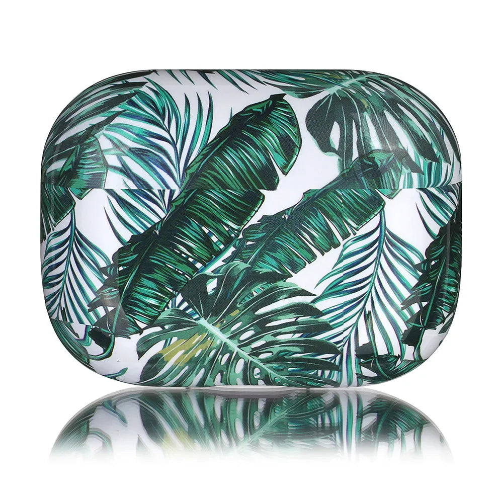 Blue and green banana leaf design soft TPU protective case for Apple AirPods.