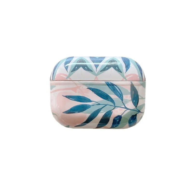 Blue and green banana leaf design soft TPU protective case for Apple AirPods.