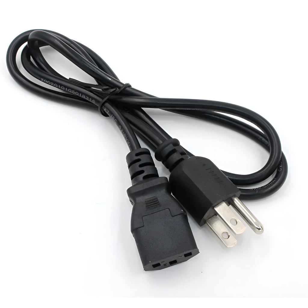 Black US plug power cord with 1.2 metre length and three-core cable showing plug connection