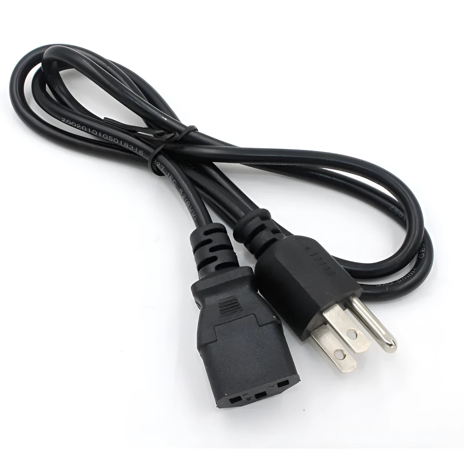 Black US plug power cord with 1.2 metre length and three-core cable showing plug connection