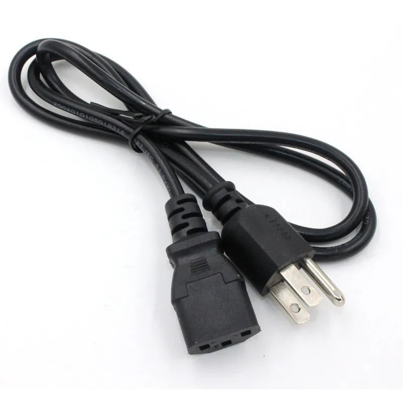 Black US plug power cord with 1.2 metre length and three-core cable showing plug connection