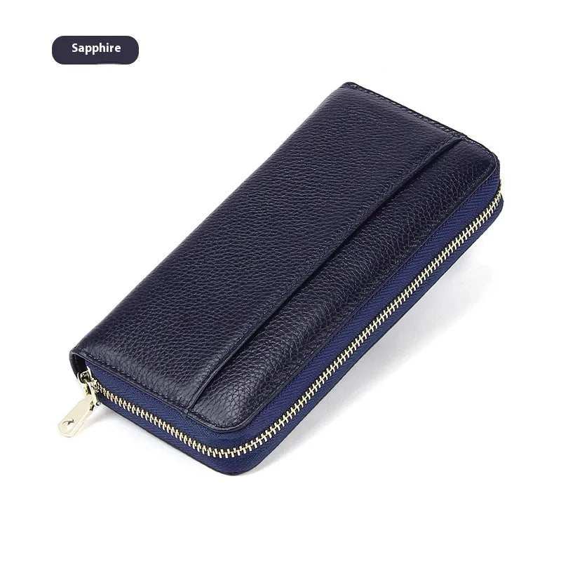 Genuine leather women's long wallet with RFID protection in six colour options