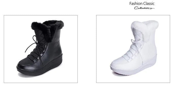 Women's black water-resistant winter boots with lace-up closure and 3cm platform sole
