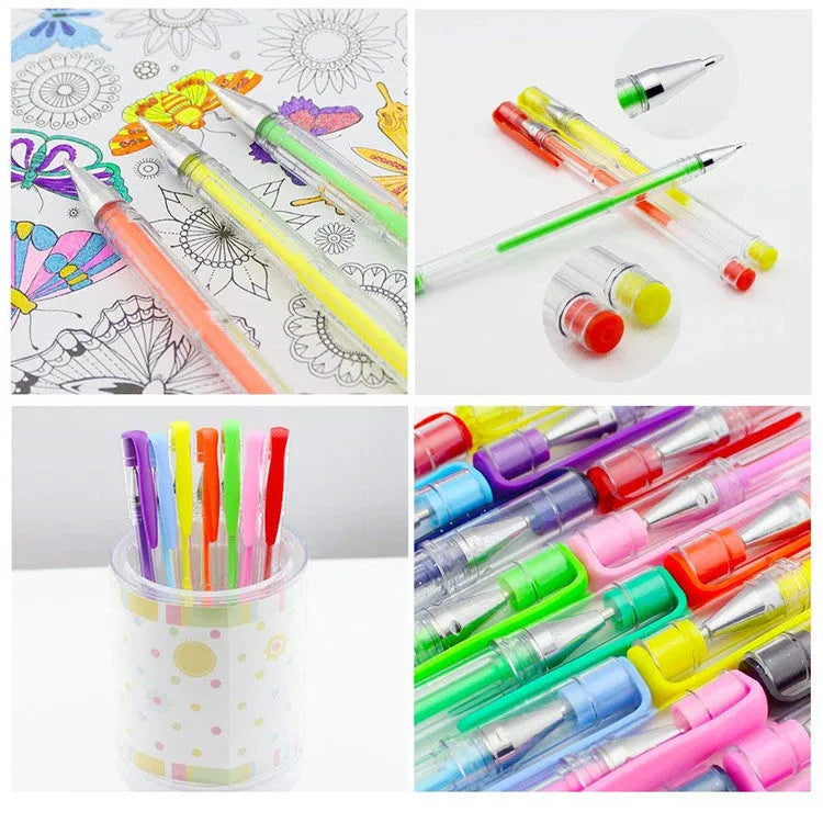 100 colour gel pen set with watercolour and highlighter options in plastic cases