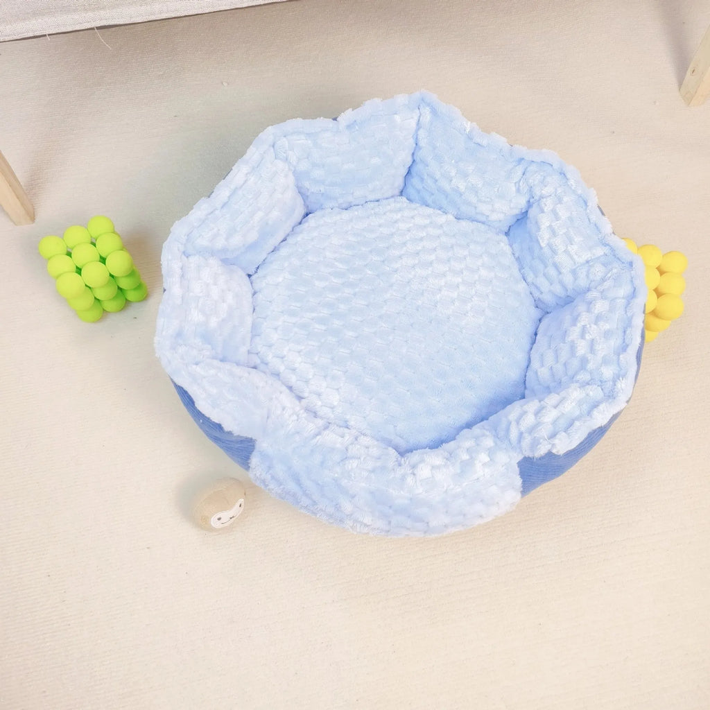 50cm round cloth cat bed in Macaron grey, thermal cat nest for small cats and kittens