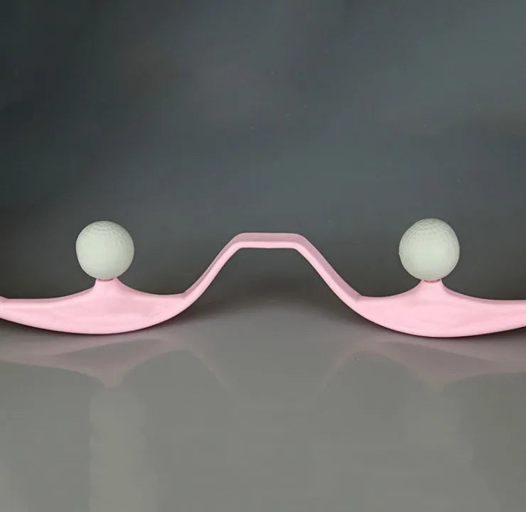 Blue plastic hand roller neck massager with adjustable stand and removable massage heads on a white background