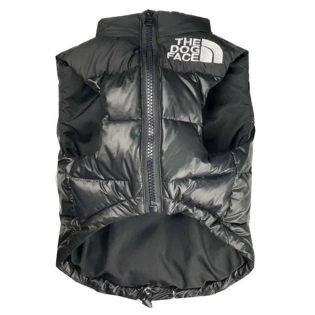 Black dogface down vest for dogs, thick warm autumn winter pet clothing, sizes S-XXL