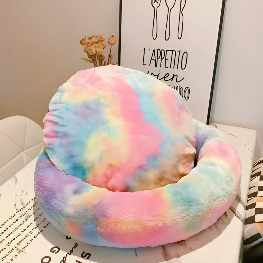 Cotton pet rainbow nest bed, round cat and small dog bed, sizes S 35cm to XL 65cm