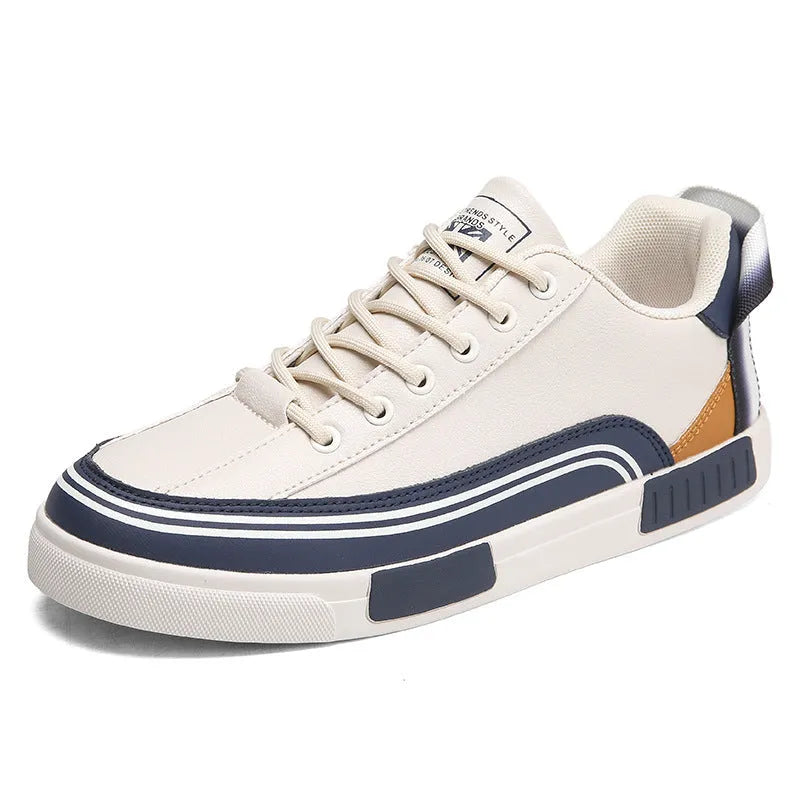 Men's canvas mesh casual shoes in beige, white, and green with round toe and flat heel