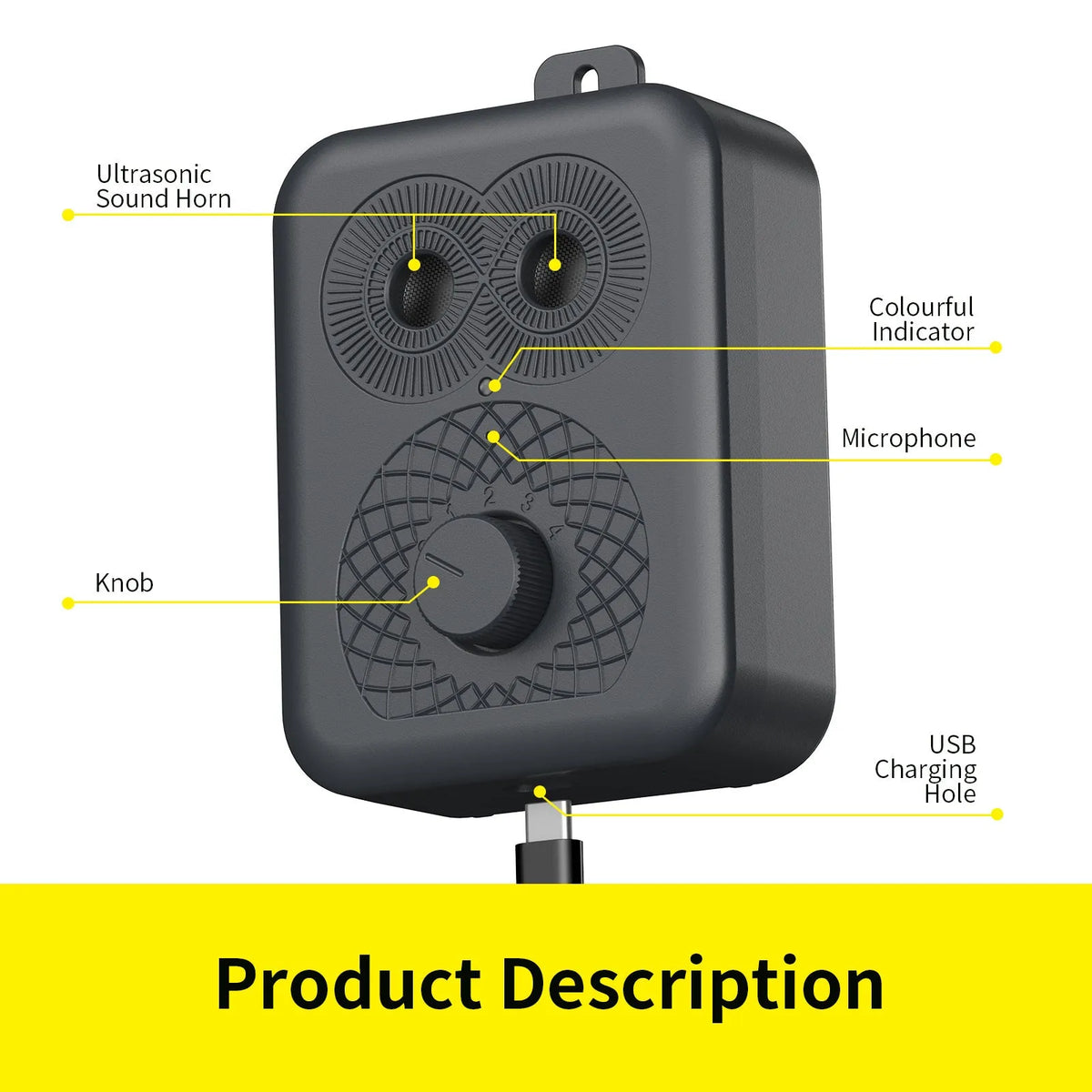 Black plastic rechargeable anti-barking dog trainer with data cable and hanging nail for dog training